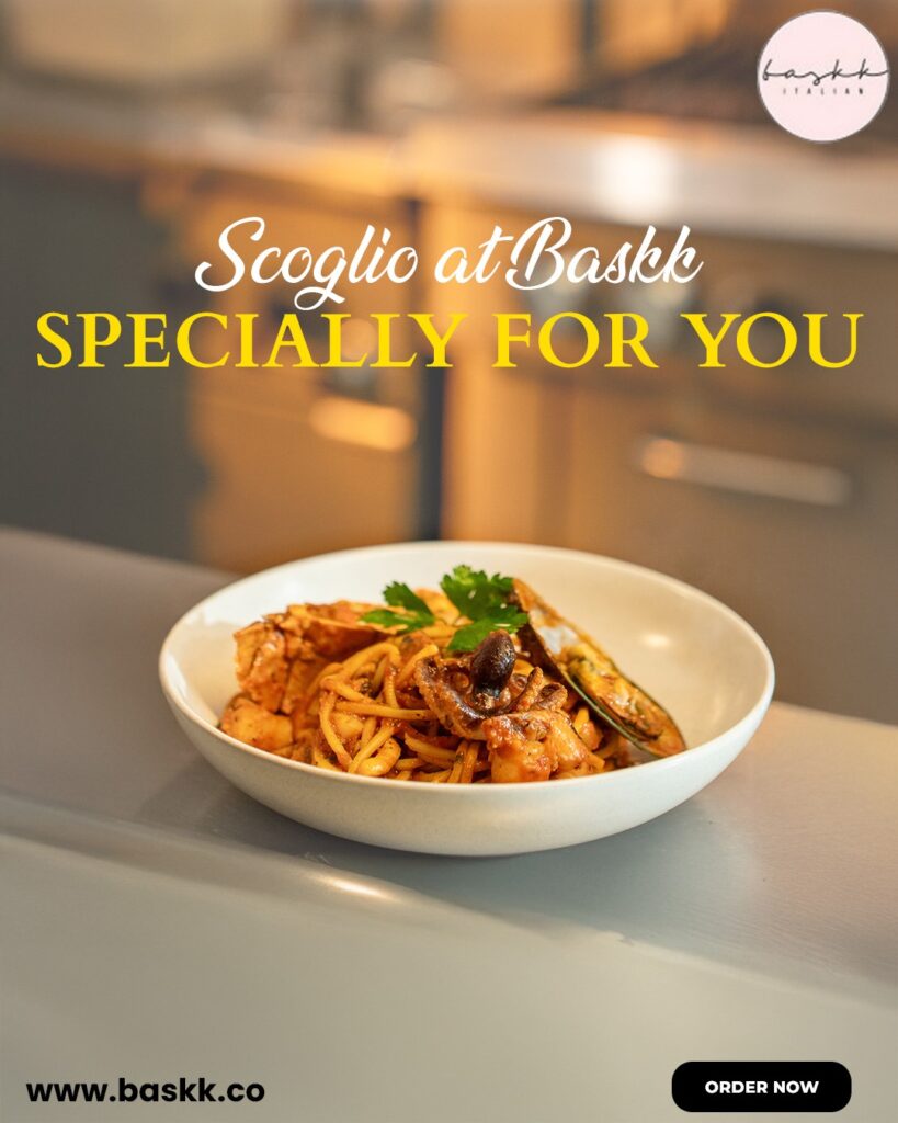 Scoglio pasta dish at Baskk, the best restaurant in Coolangatta and top bar in Gold Coast, served specially for you.